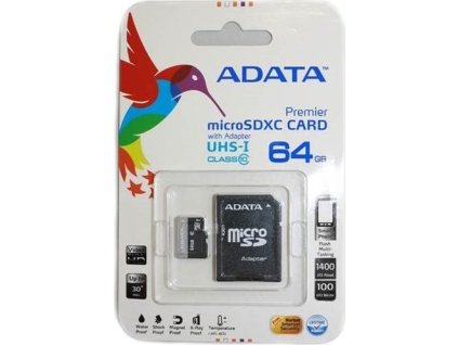 Pamäťová karta ADATA Premier micro SDXC karta 64GB UHS-I Class 10 + adaptér