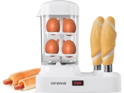 Orava HM-03 hotdogovač s nádstavcem na vaření vajec, 340 W, pro 6 párků, bílá