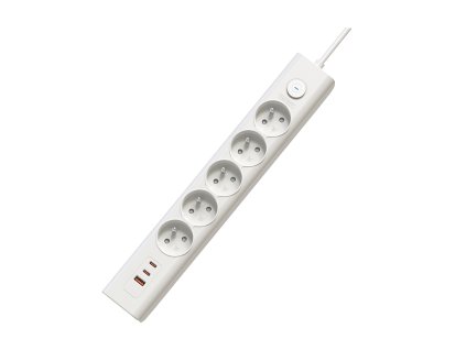 Viking síťová prodlužovací zásuvka YC53, 5x AC 230V, 1x USB-A, 2x USB-C, délka 1,5 m, bílá