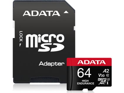 ADATA MicroSDXC karta 64GB High Endurance UHS-I C10 V30 A2 (R:100/W:80 MB/s) + SD adaptér