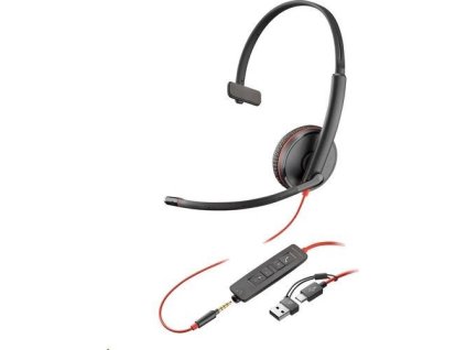 Poly Blackwire 3215 náhlavní souprava, 3.5 mm jack + USB-C/A adaptér, mono (bulk)