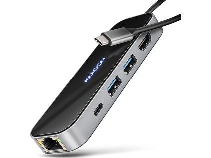 AXAGON HMC-6GLN, USB 5Gbps hub, 2x USB-A, USB-C, HDMI 4k/60Hz, RJ-45 GLAN, PD 100W, kábel USB-C 20cm