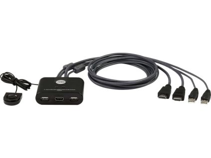 ATEN 2-port mini HDMI KVM USB, integrované kabely, tlačítko pro přepínání