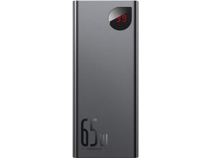 Baseus Adaman Metal Power Banka s digitálním displejem QC + PD 20000mAh 65W, černá + USB-A/USB-C kabel 30cm, černá