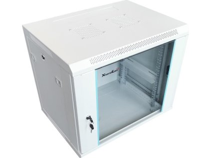 XtendLan 19" nástěnný rozvaděč 12U 600x450, nosnost 60 kg, skleněné dveře, rozložený, šedý