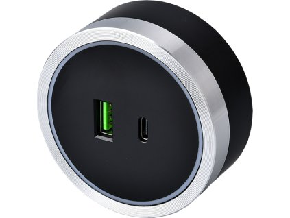 Viking zásuvkový modul A60, 1x USB-A, 1x USB-C, PD, stříbrno-černá