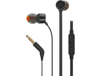 JBL T110 Black špuntová sluchátka, 3,5 mm jack, mikrofon, černá