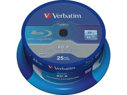 VERBATIM BD-R SL Datalife (25-pack)Blu-Ray/Spindle/6x/25GB WHITE BLUE SURFACE