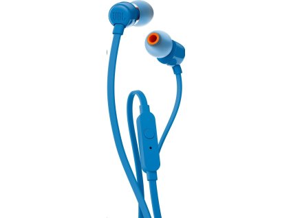 JBL T110 Black špuntová sluchátka, 3,5 mm jack, mikrofon, modrá