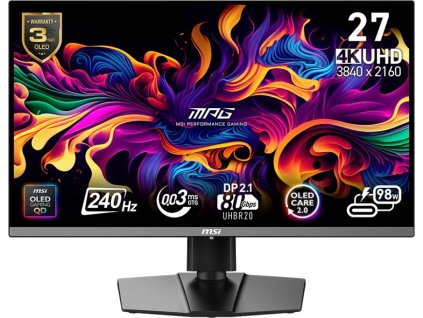 MSI LCD MPG 272URX QD-OLED, 26.5", 3840x2160, QD-OLED, 0,03ms, VESA 100x100, Black