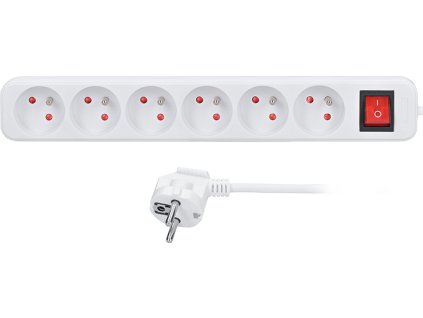 Solight prodlužovací přívod, 6 zásuvek, bílý, vypínač, 2m