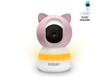 EVOLVEO Baby Monitor LUX, Chytrá 360° videochůvička s nočním viděním, detekcí pláče a pohybu, růžová