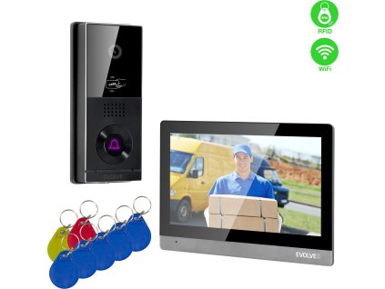EVOLVEO DoorPhone AHD10, Sada domácího WiFi videotelefonu s ovládáním dveří a RFID, černo stříbrný 10" monitor, 32GB