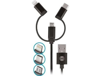 Datový kabel Forever 3v1 USB/microUSB, Lightning, USB-C 1m 1,5A černý