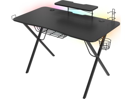Genesis Holm 300 RGB - herní stůl s RGB podsvícením, 3xUSB 3.0, bezdrátová nabíječka mobilů