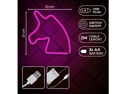 Dekorativní LED neon Jednorožec růžový