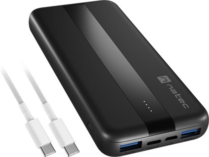 Power banka Natec TREVI SLIM Q V2 10000mAh, 2X USB-A 18W, 1X USB-C 20W, USB-C - USB0-C kabel, černá