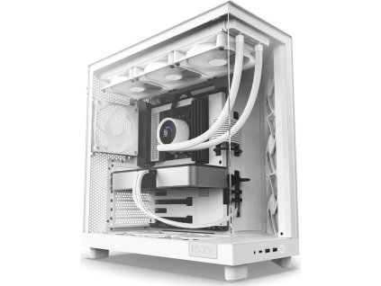 NZXT skříň H6 Flow dvoukomorová / MidT / 3x120mm fan / 2xUSB 3.2 / USB-C / prosklená bočnice i čelo / bílá