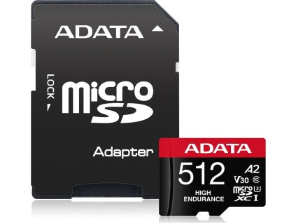 ADATA MicroSDXC karta 512GB High Endurance UHS-I C10 V30 A2 (R:100/W:85 MB/s) + SD adaptér
