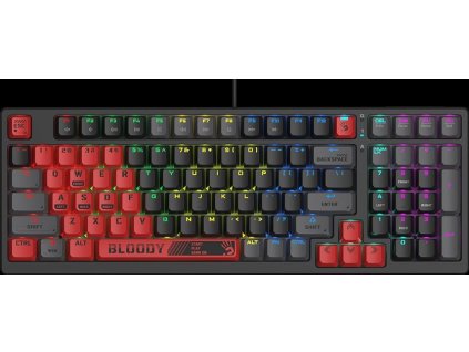 A4tech Bloody Klávesnice S98 Sports, herní klávesnice, mechanická, drátová, Red Switch, CZ/SK, Černá