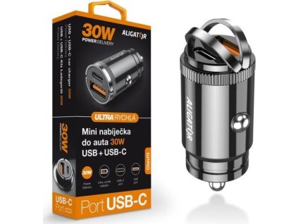 ALIGATOR chytrá mini nabíječka do auta Power Delivery 30W, USB-C + USB-A, černá