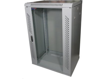LEXI 19" nástenný regál 22U, šírka 600 mm, hĺbka 600 mm, presklené dvere, nosnosť 60 kg, zváraná konštrukcia, sivá farba