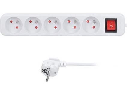 Solight prodlužovací přívod 5m, 5 zásuvek, vypínač, 16A/3680W, PVC, bílý