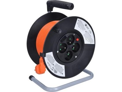 Solight prodlužovací přívod na bubnu, 4 zásuvky, 25m, oranžový kabel, 3x 1,5mm2