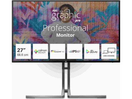 AOC MT IPS LCD WLED 27" U27U3CV - IPS nano color, 3840x2160, HDMI, DP, USB-C, USB 3.2, RJ45, pivot, repro