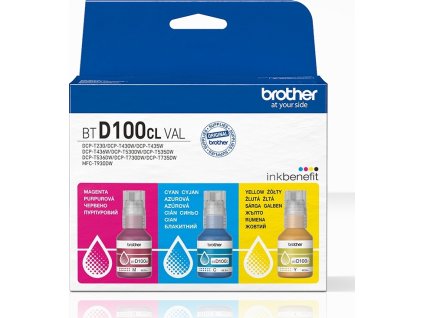 BROTHER INK BT-D100CLVAL Value pack pro T23x, T43x, T53x, T73x, T93x cca 5000 stránek - sada CMY- INKTANK
