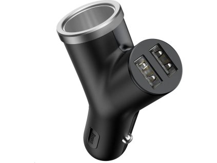 Autoadaptér Baseus typu Y 2x USB + cigaretový zapaľovač, 3.4A, čierna