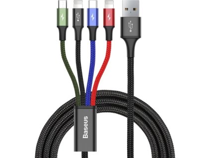 Baseus Rýchle nabíjanie / dátový kábel 4v1 2* Lightning + USB-C + Micro USB 3,5A 1,2 m, čierny