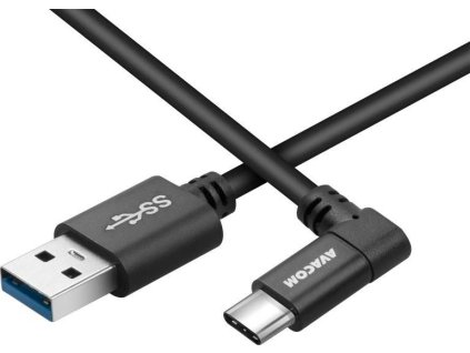 Dátový a nabíjací kábel USB - USB Type-C, 100 cm, 90° konektor, čierny