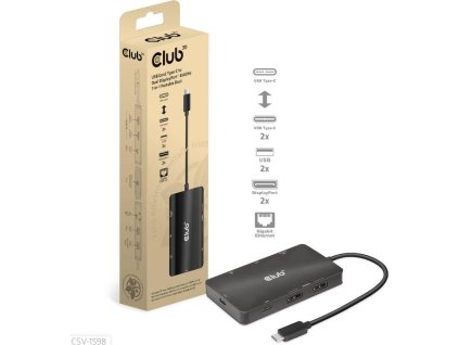 Club3D Dokovací stanice USB-C 7v1, 2xDP, 2xUSB-C, 2xUSB, 1xRJ45, černá