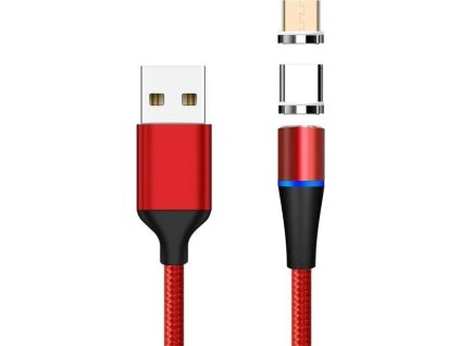 PREMIUMCORD Magnetický nabíjací a dátový kábel micro USB a USB-C 1 m, červený