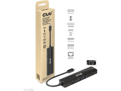 Club3D Hub USB-C, rozbočovač 6 v 1 s HDMI 8K30Hz, 2xUSB typu A, RJ45 a 2xUSB typu C, Data a PD nabíjení 100W