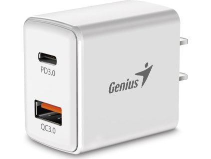 GENIUS nabíječka PD-20AC, 20W, rychlé nabíjení, USB-C PD3.0, USB-A QC3.0, bílá