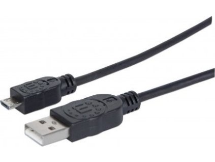 MANHATTAN Pripojovací kábel USB 2.0 A samec / Micro-B samec, 1.8 m, čierna