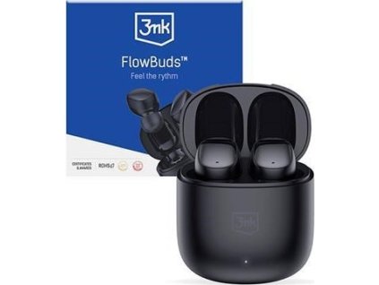 3mk bezdrátová stereo sluchátka FlowBuds, nabíjecí pouzdro, černá
