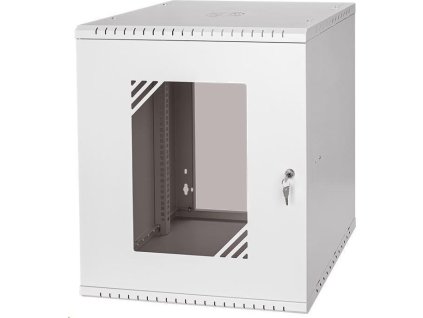 LEXI 19" nástenná skriňa Basic 12U, šírka 520 mm, hĺbka 450 mm, sklenené dvere, bez zadnej steny, sivá