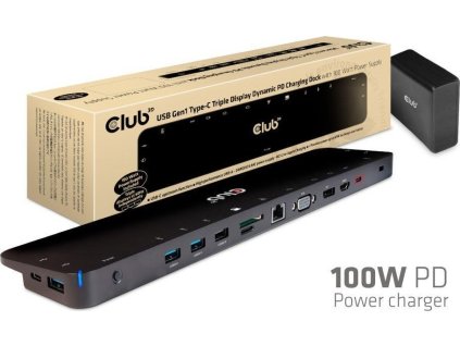 Dokovacia stanica Club3D USB-C 3.2 s napájacím adaptérom Triple Display Dynamic PD, 100 W