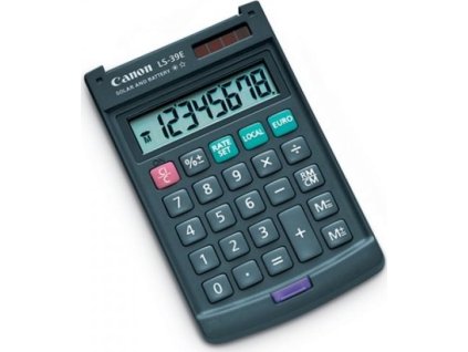 vrecková kalkulačka CANON LS-39E, 8 miest, solárne napájanie + batérie, prepočet EUR