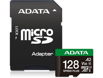 ADATA MicroSDXC karta 128GB Speed Plus, U3, C10, A2, V30 (R:180/W:160 MB/s) + SD adaptér