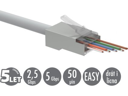 Univerzální EASY konektor RJ45 CAT5E STP 8p8c na drát i licnu SXRJ45-5E-STP-EASY 100ks