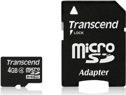 Karta TRANSCEND MicroSDHC 4GB Class 4 + adaptér