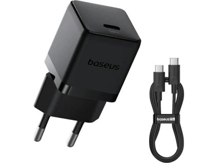 Baseus Palm Fast Nabíječka USB-C 20W + Datový Kabel USB-C/USB-C 1m Black
