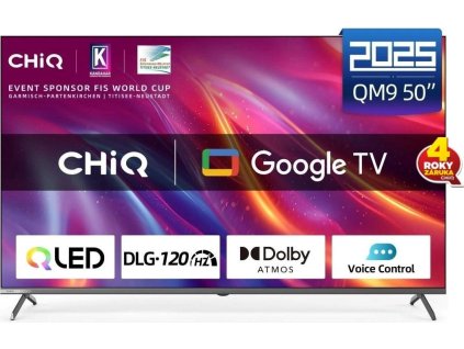 CHiQ U50QST TV 50", UHD, QLED, ultratenká, Google TV, DLG 120 Hz, Dolby Audio, Frameless, metalická