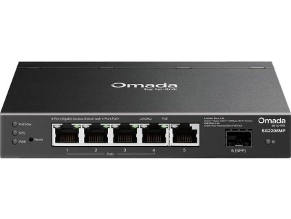 TP-Link OMADA switch SG2206MP (5xGbE,1xSFP,4xPoE+,63W,fanless)