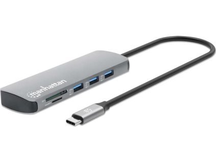 MANHATTAN Dokovací stanice USB-C 9v1, 1xHDMI, 2xUSB-C, 3xUSB, 1xRJ45, čtečka SD karet, šedá
