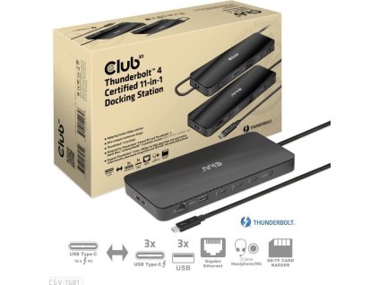 Club3D Dokovací stanice USB-C 11v1, 2xDP, 3xUSB-C, 3xUSB, 1xRJ45, čtečka SD karet, černá